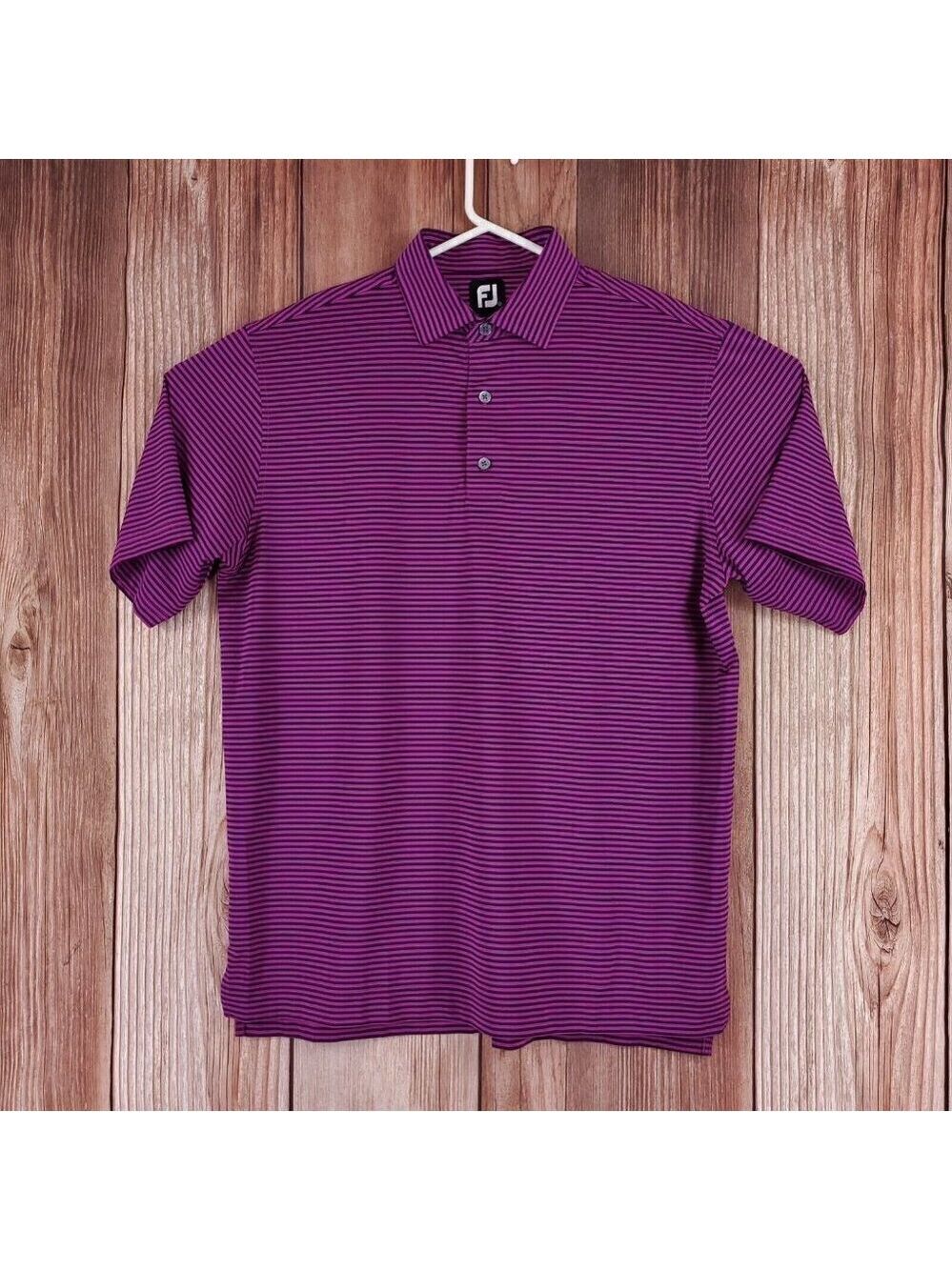 Footjoy FJ Mens Size Large Purple Black Striped Short Sleeve Golf Polo Shirt